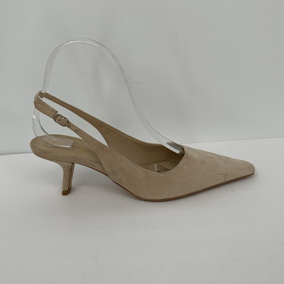 Sam Edelman Bianka slingback pumps tan suede kitten heel brown pointed toe 8 - Picture 1 of 7